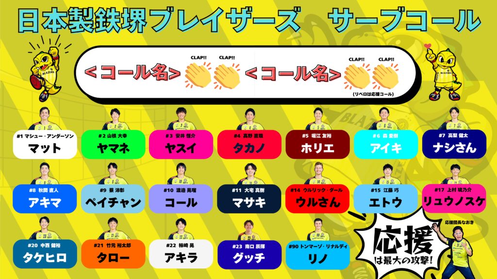 日本製鉄堺ブレイザーズ選手サーブコールのご紹介