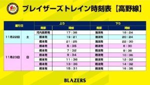 和歌山ホームゲーム開催日のブレイザーズトレイン運行情報について